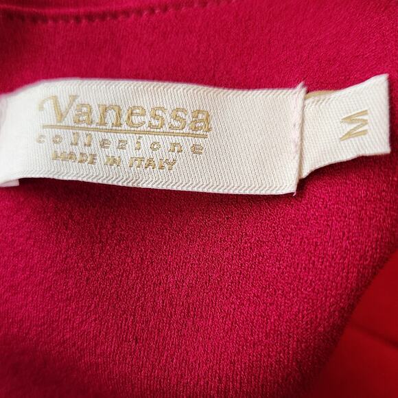 Romantic Red Stretch Sheath Dress w/ Bow Cuffs Made In Italy Cocktail Career Med - Picture 2 of 7